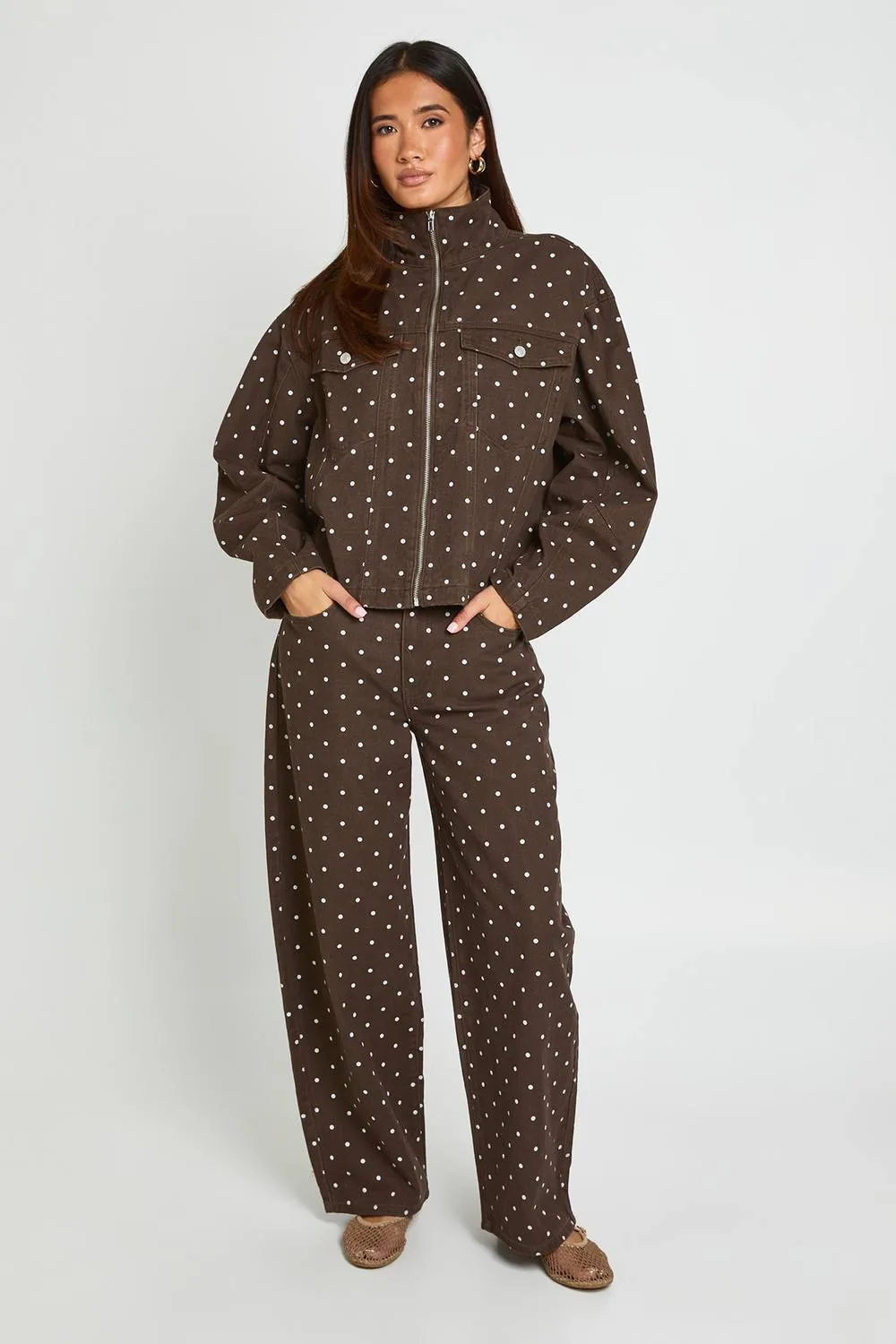 High Waist Polka Dot Barrel Jean by boohoo