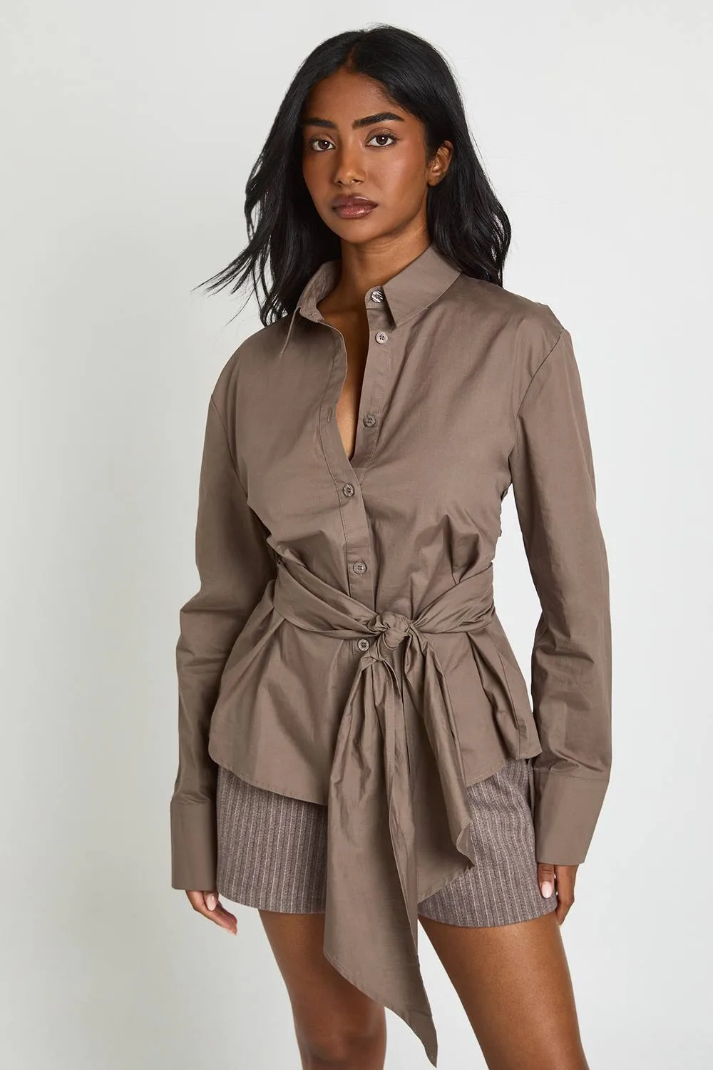 Cotton Tie Waist Shirt by boohoo