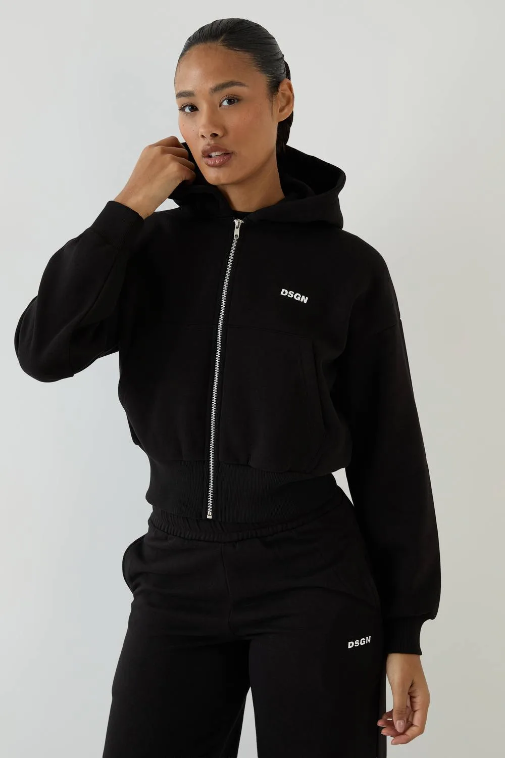 Chrome Boxy Crop Zip Through Hoodie by Dsgn Studio