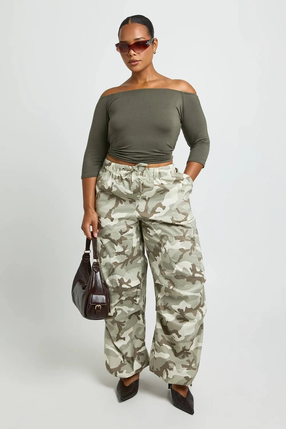 Nylon Camo Wide Leg Trouser by boohoo