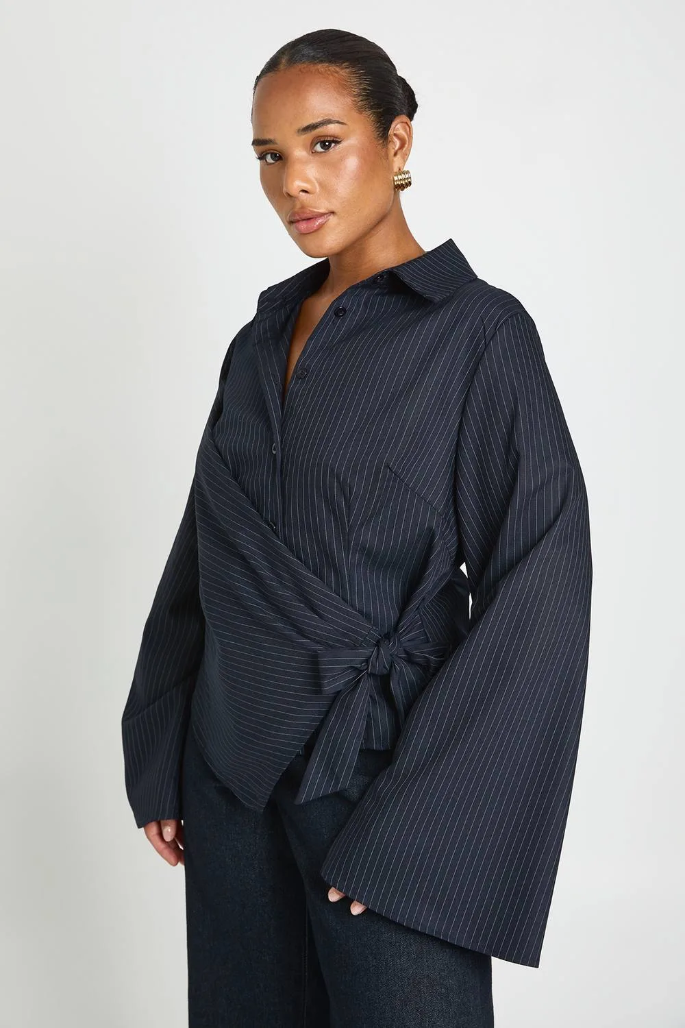 Stripe Wrap Front Shirt by boohoo