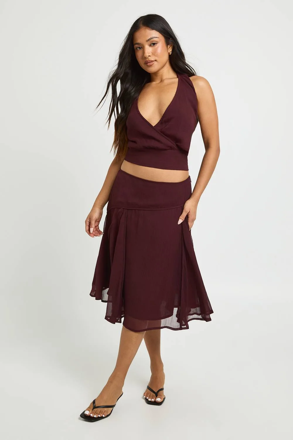Halter Neck Top & Midi Hanky Hem Skirt Co-Ord by boohoo