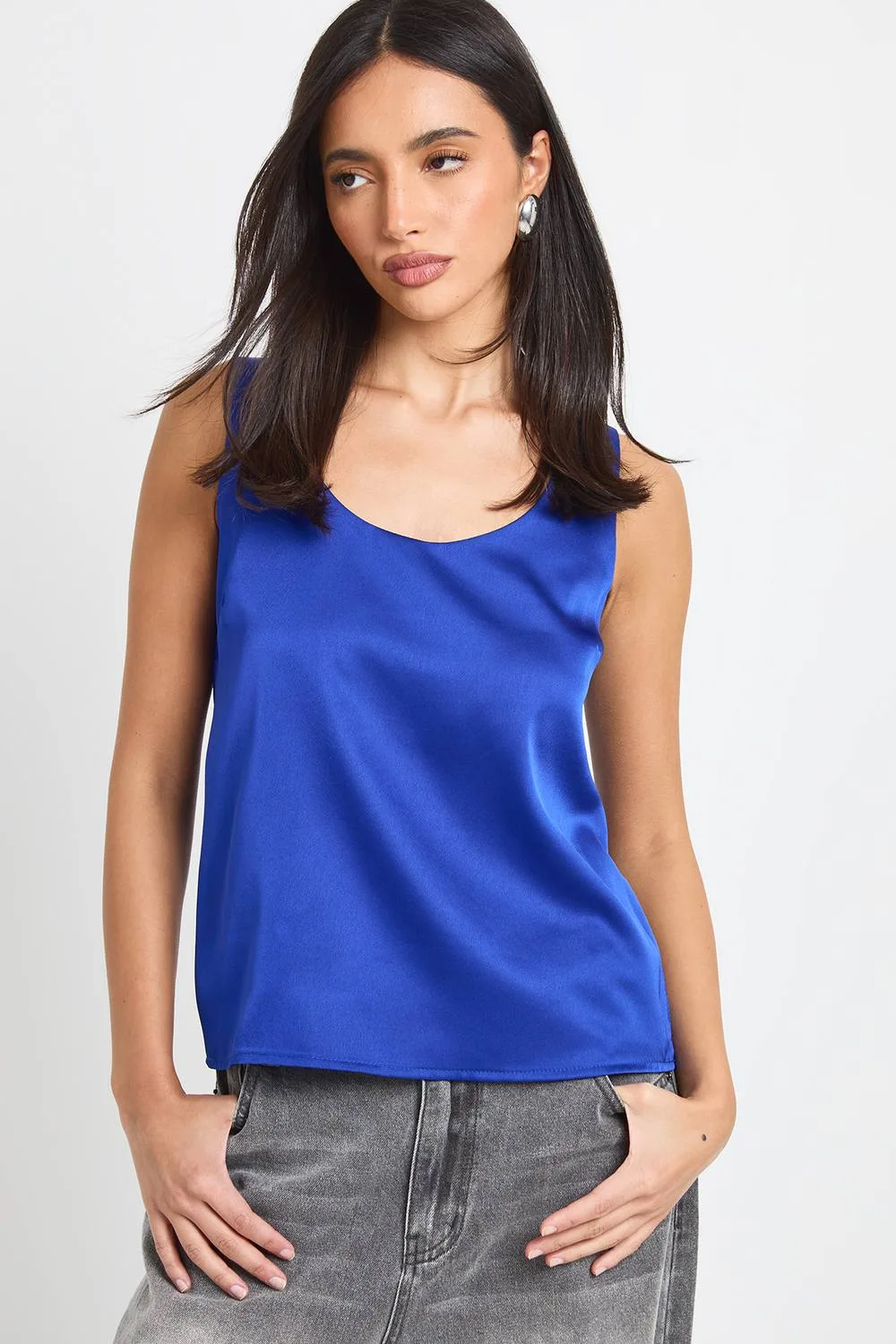 Basic Satin Scoop Neck Cami Top by boohoo
