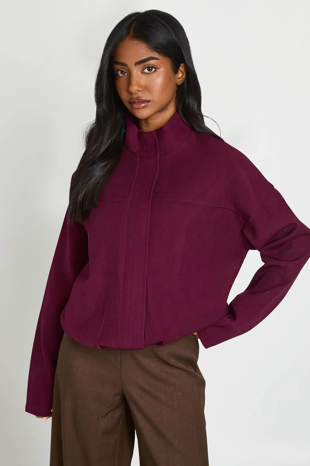 Funnel Neck Tailored Bomber Jacket by boohoo