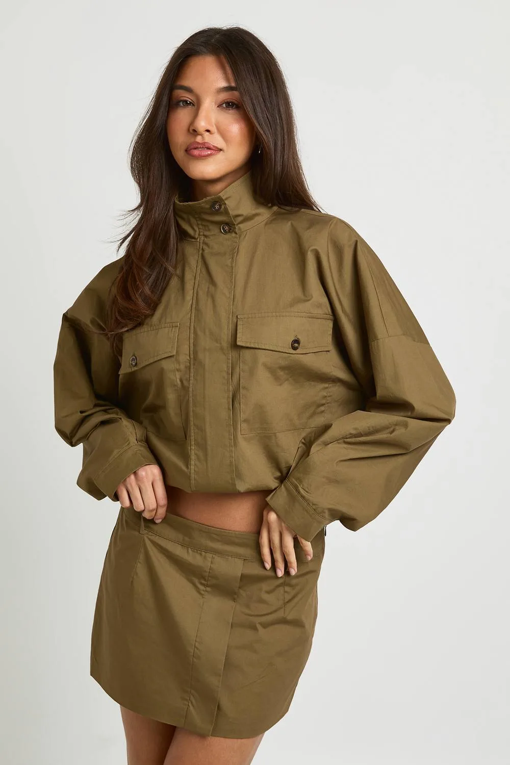 Cotton High Neck Funnel Zip Up by boohoo