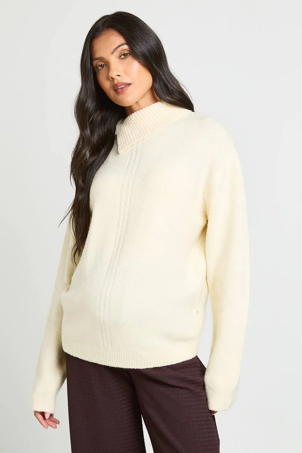 Maternity Asymmetric Collar Oversized Knitted Jumper by boohoo