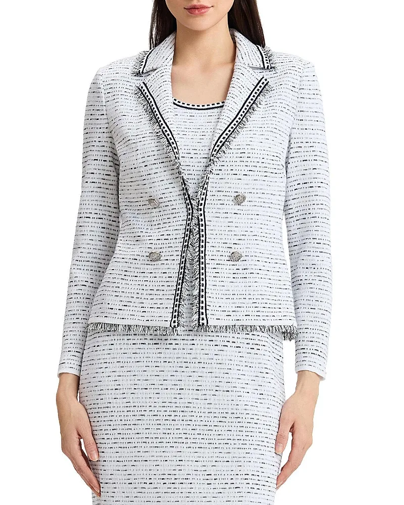 Eyelash Trim Lapel Collar Knit Jacket by Ming Wang