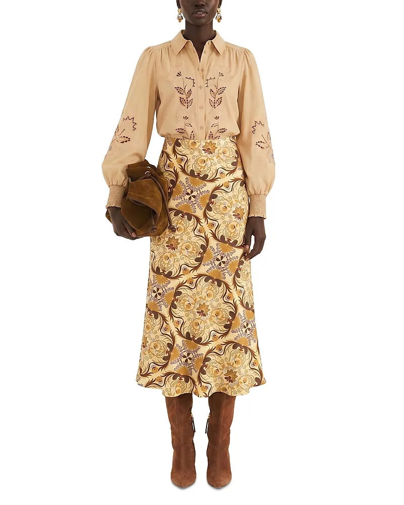 Garden Tiles Satin Midi Skirt by FARM Rio