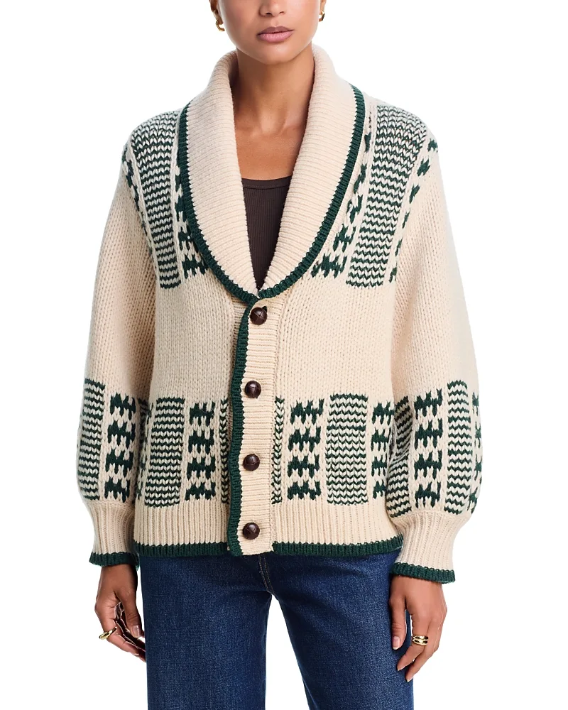 The Chalet Wool Blend V Neck Cardigan Sweater by The Great