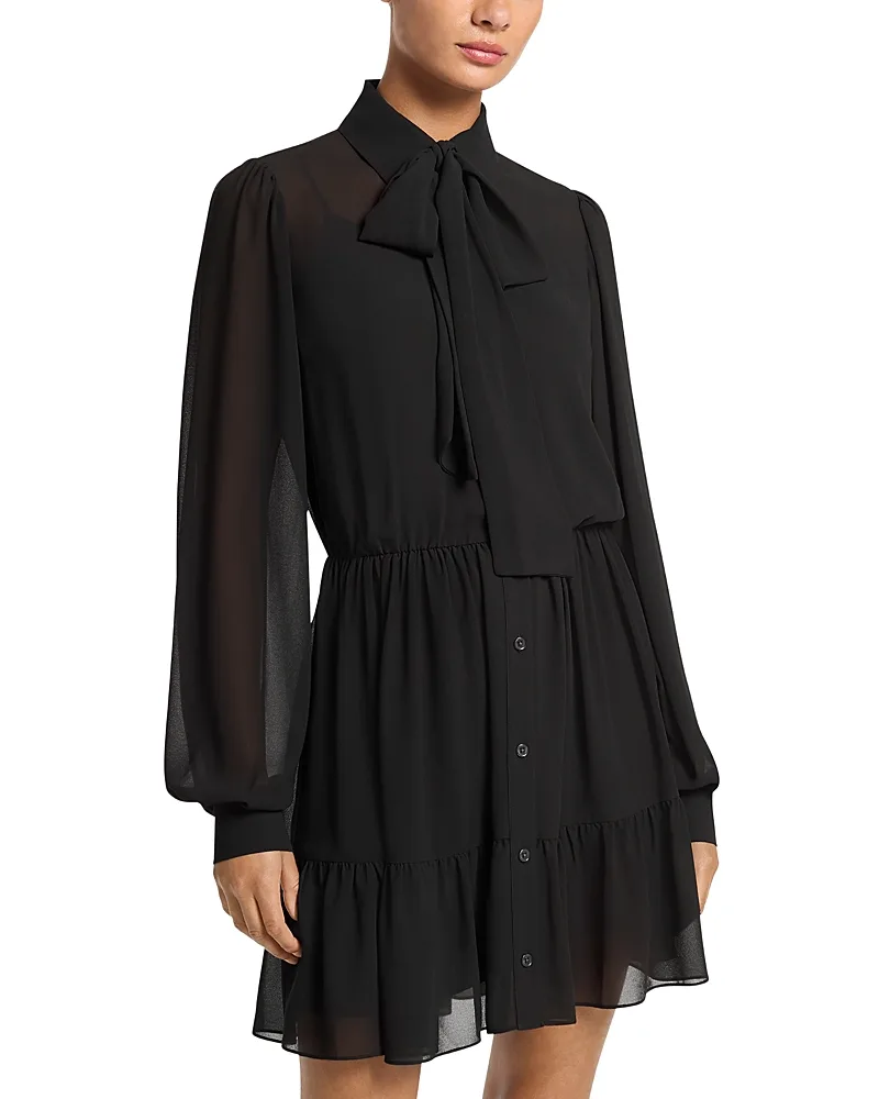 Tie Neck Long Sleeve Mini Dress by MICHAEL Michael Kors