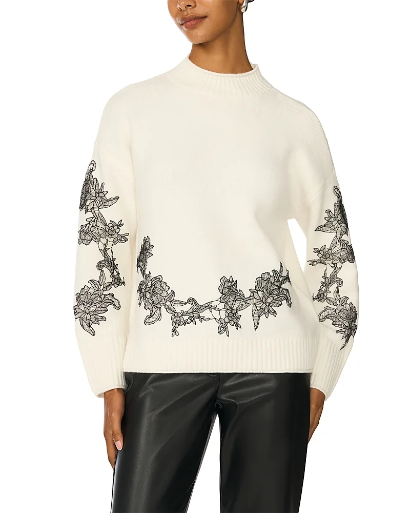 Lace Applique Mock Neck Sweater by Vince Camuto
