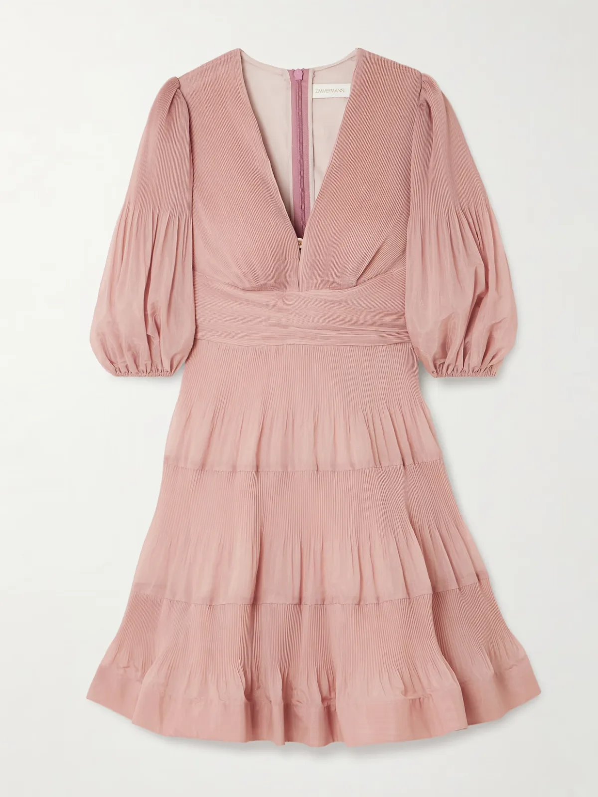 - Tiered Plissé Silk-organza Mini Dress -