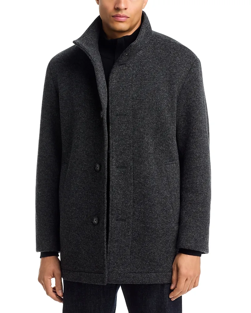 Coxtan Textured Stand Collar Button Coat