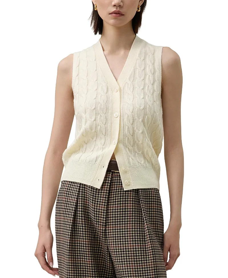 Washable Cable Knit Wool Vest by Lilysilk