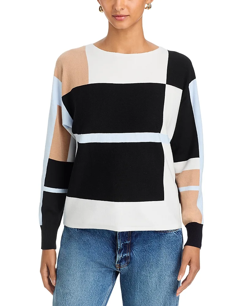 Colorblock Boat Neck Sweater by Sioni