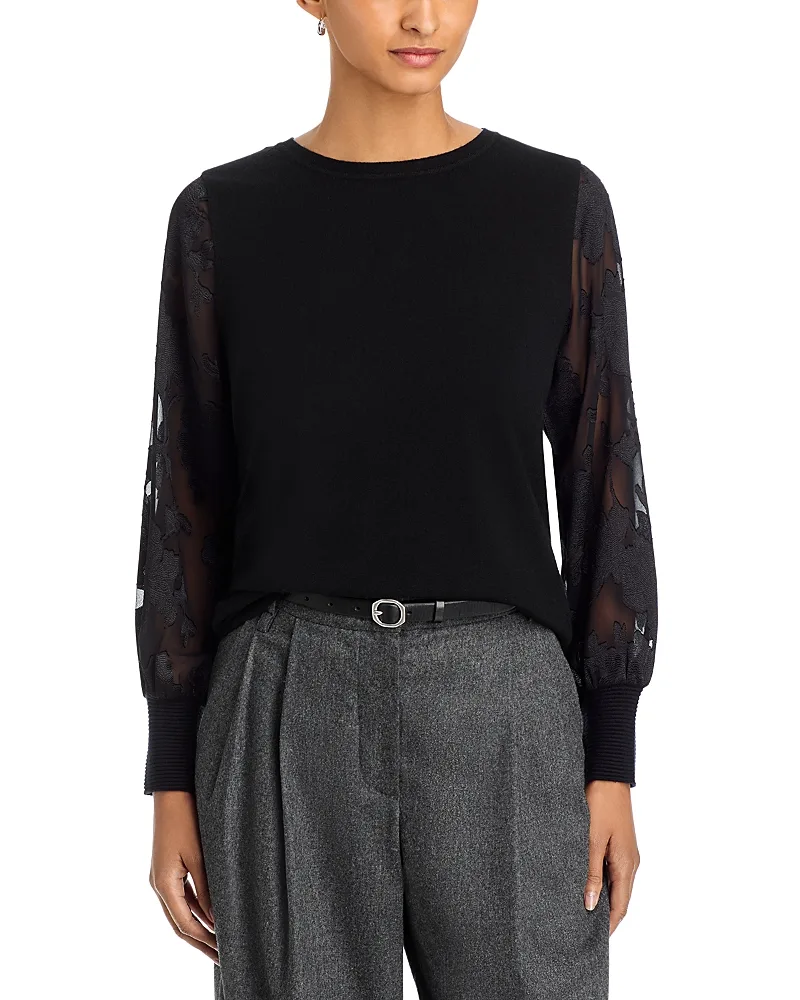 Mixed Media Floral Puff Sleeve Sweater by Sioni