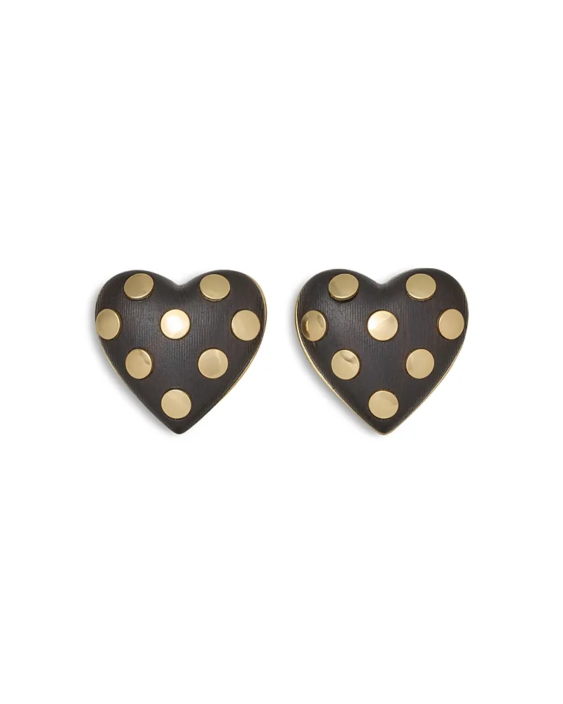 The Studded Wood Heart Button Earrings by Roxanne Assoulin