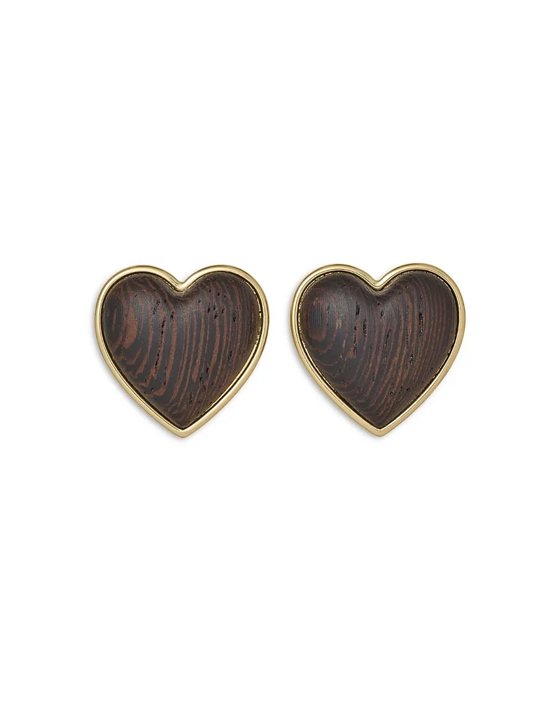 The Simple Wood Heart Button Earrings