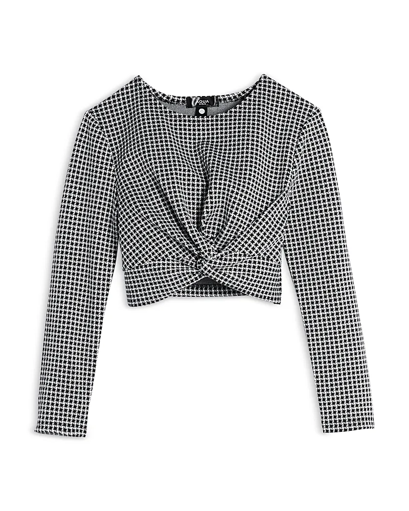 Long Sleeve Twist Front Plaid Top by AQUA