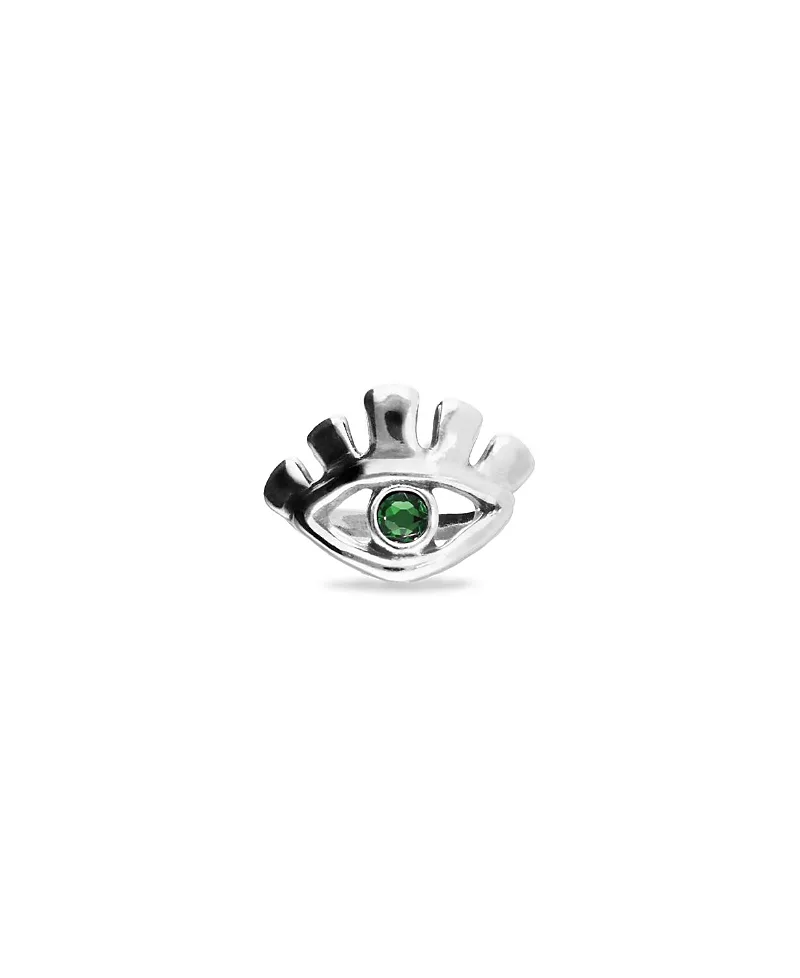 Sterling Silver Plated Eye-Shaped Ring with Green Faceted Crystal by Unode50