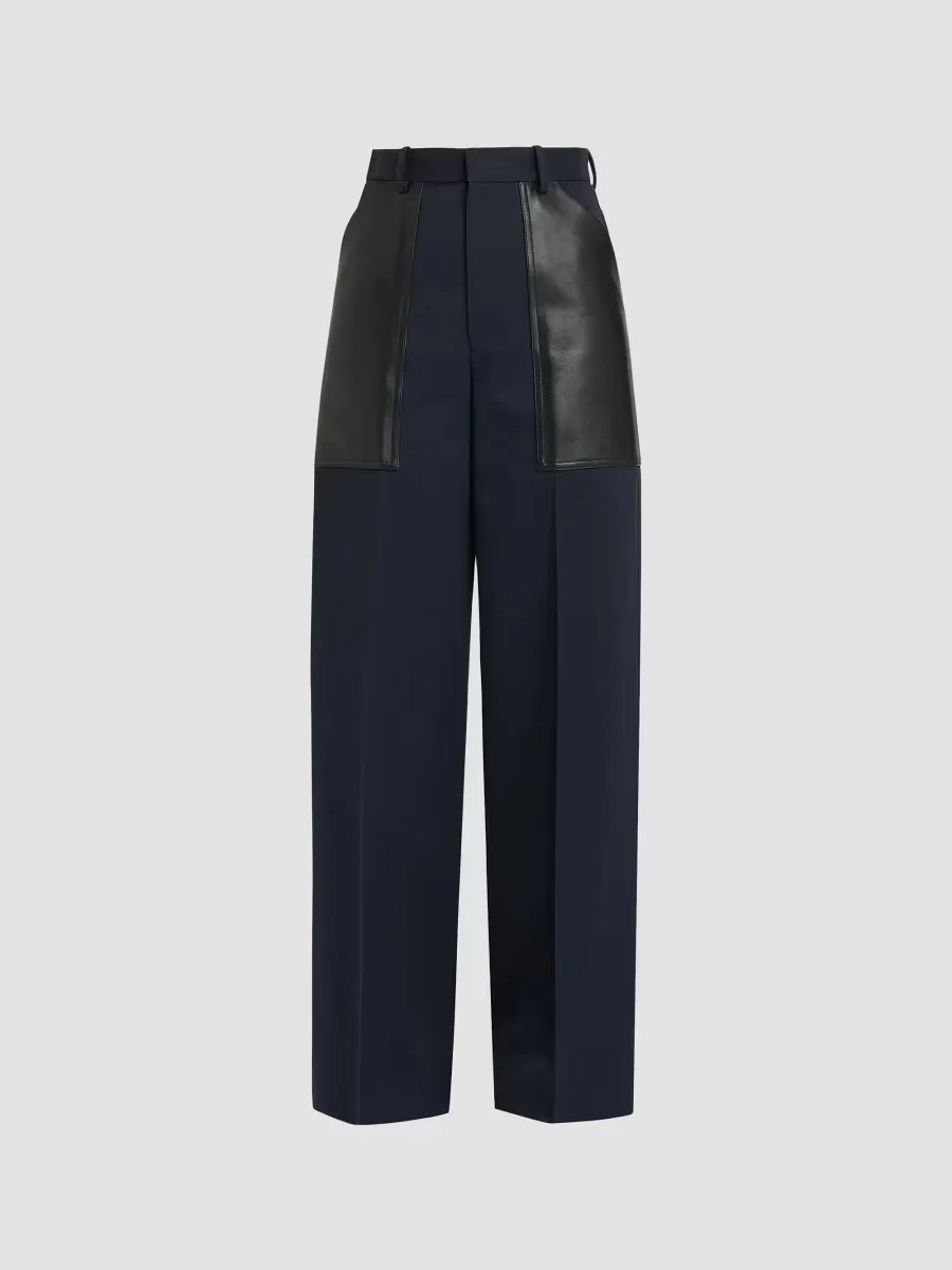 Mixed-Media Cotton & Wool Wide-Leg Trousers by Bottega Veneta