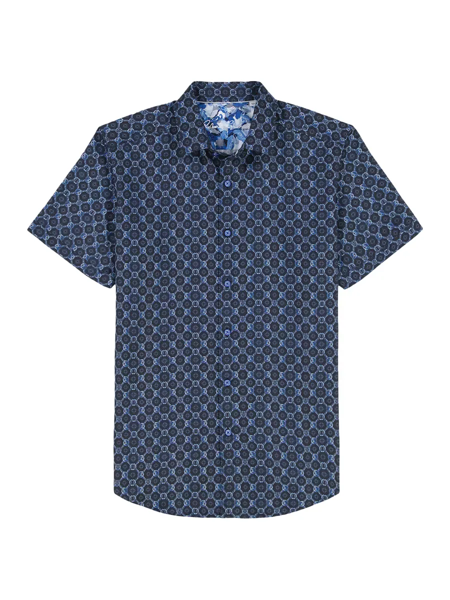 Bramston Geometric Satin Short-Sleeve Shirt by Robert Graham