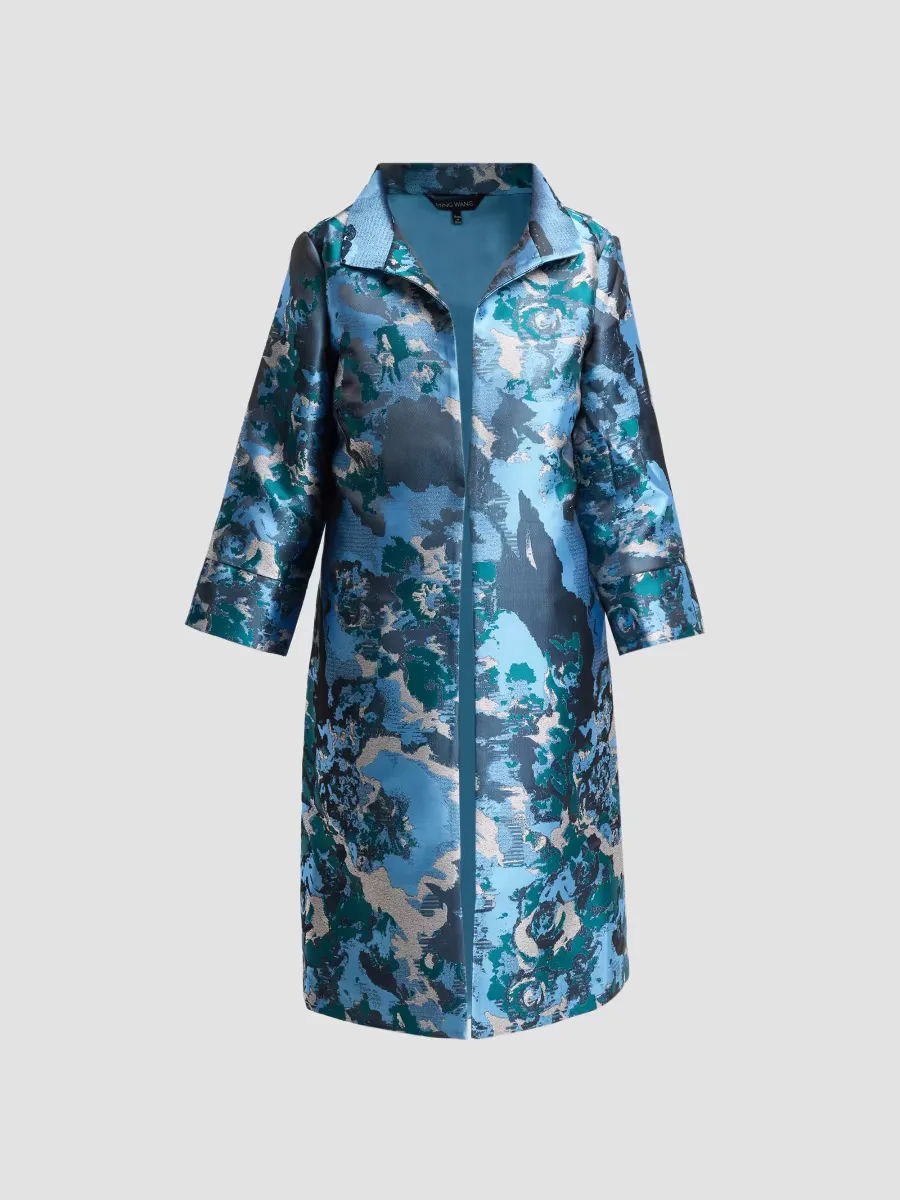 Abstract Jacquard Spread-Collar Coat by Ming Wang