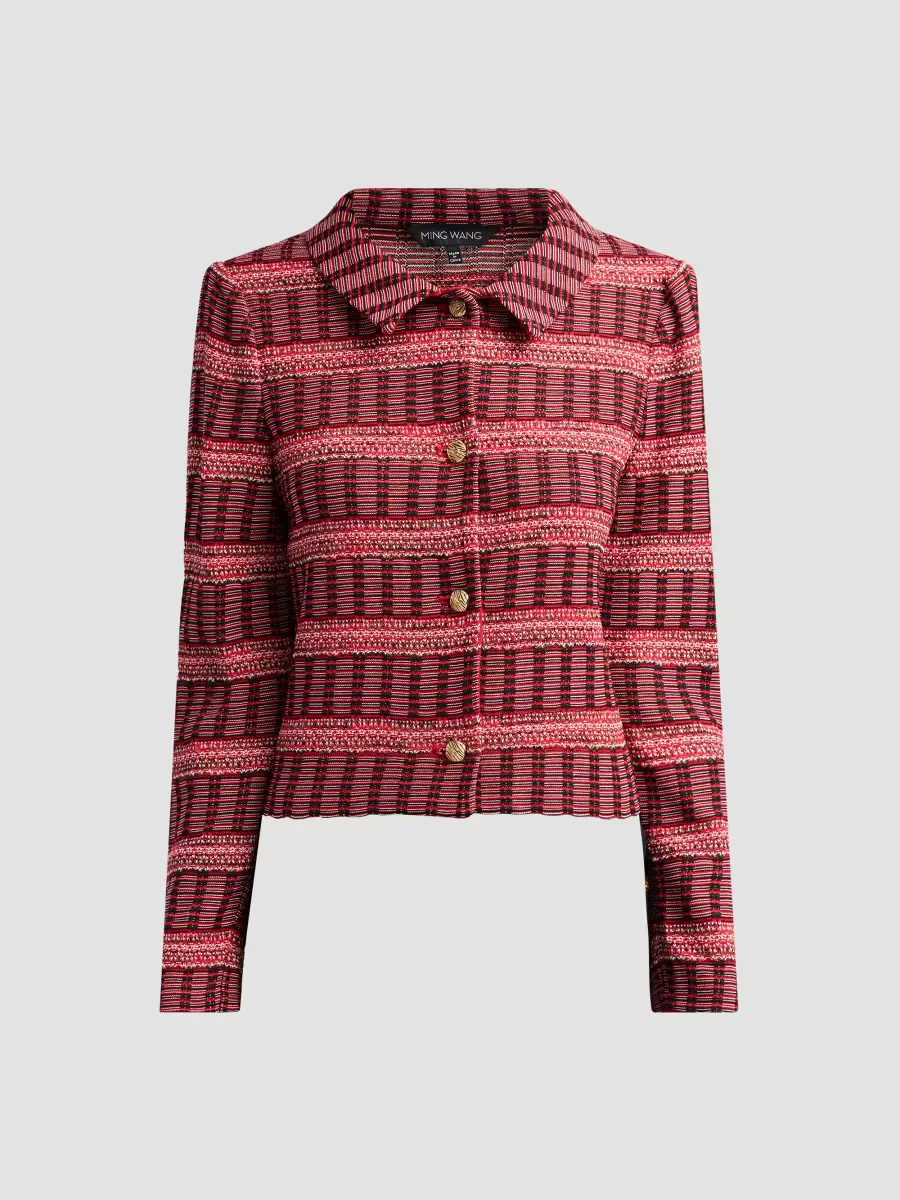 Striped Knit Crop Jacket by Ming Wang