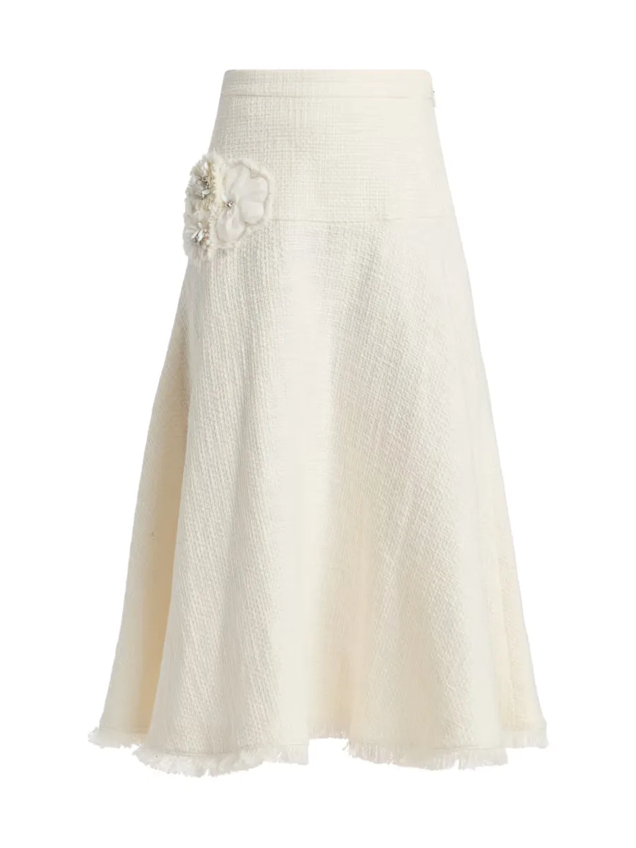 Henriette Floral Appliqué Cotton Midi-Skirt by Cinq  Sept