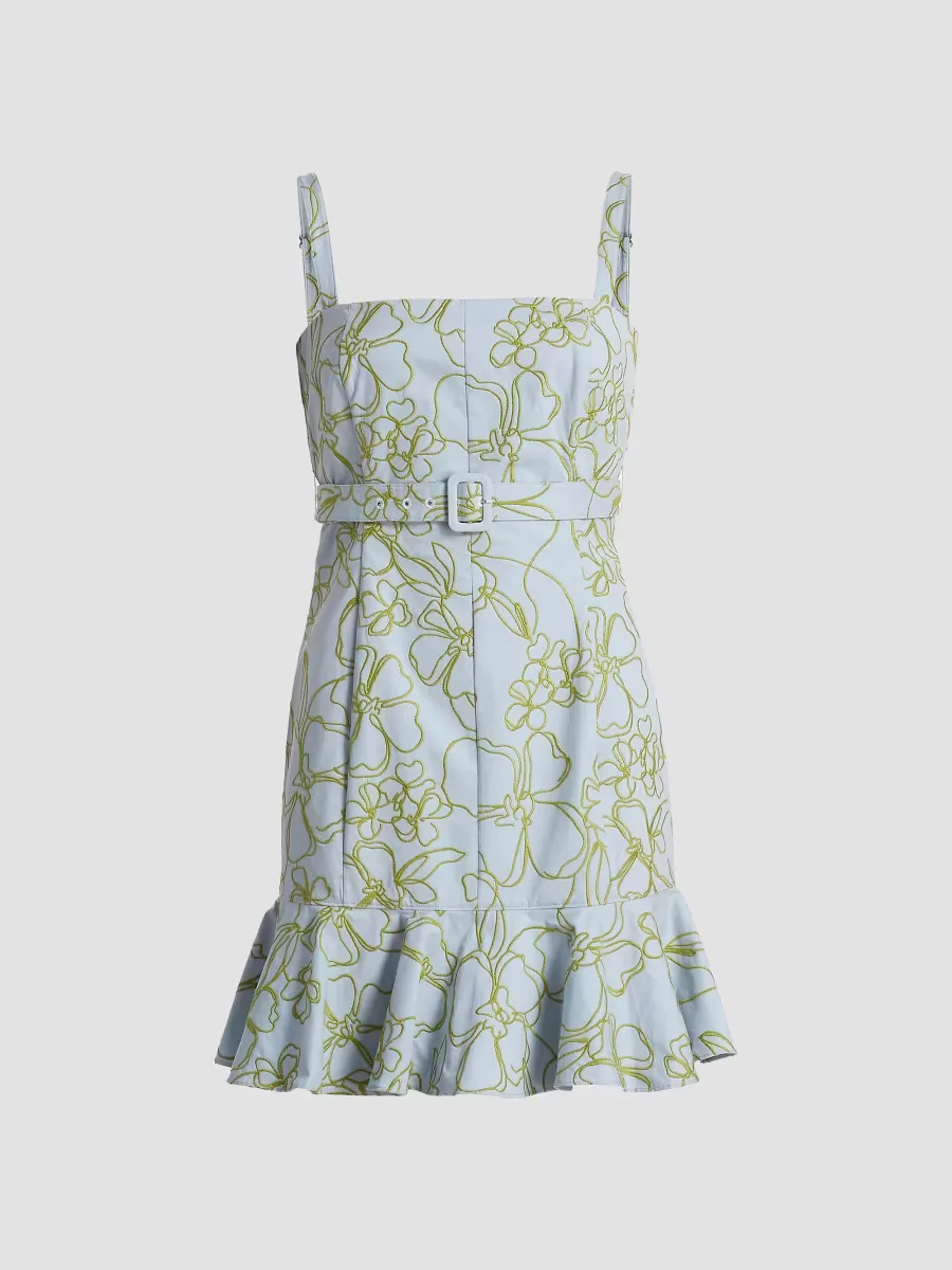 Tonya Belted Embroidered Malva Floral Minidress by Cinq  Sept