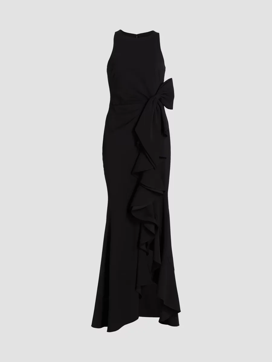 Odessa Asymmetric Sleeveless Column Ruffle-Skirt Gown by Badgley Mischka