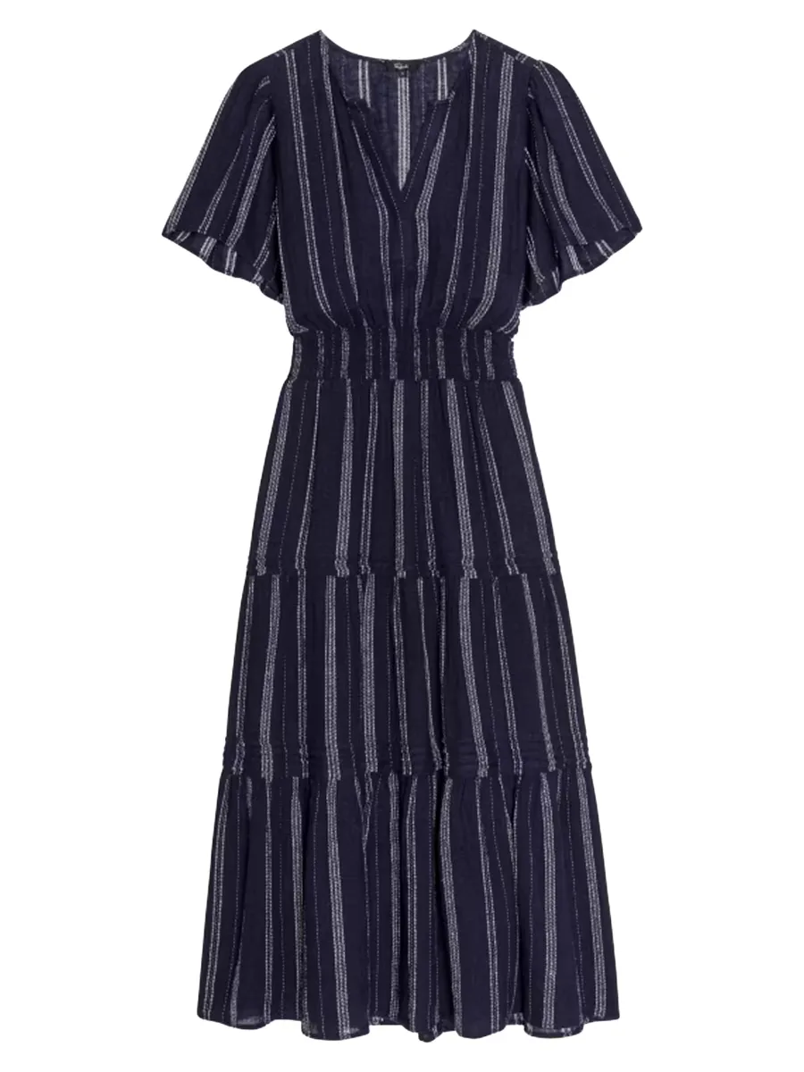 Cannes Striped Linen-Blend V-Neck Midi-Dress by Rails