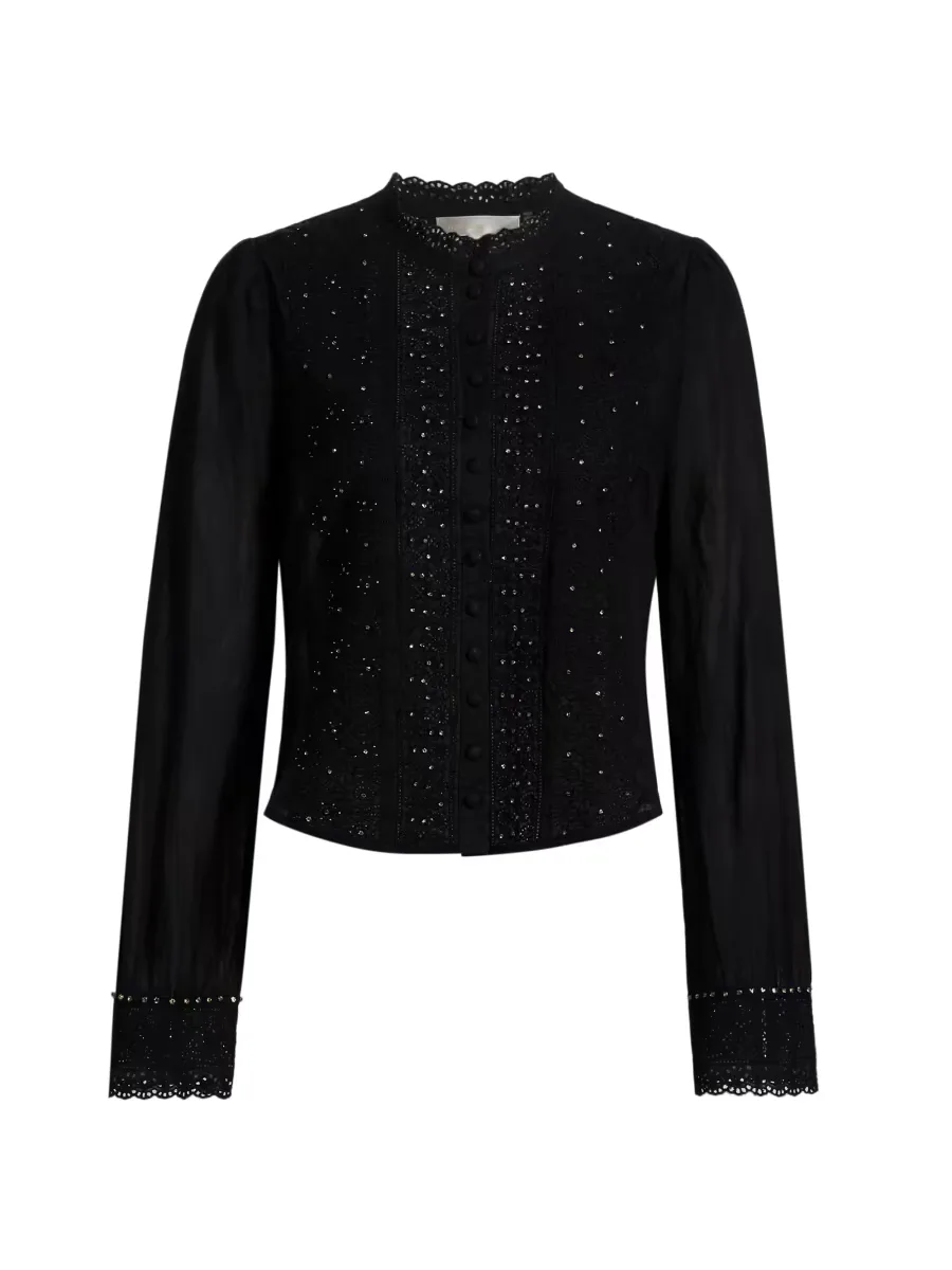 Larine Embellished Cotton Top by LoveShackFancy