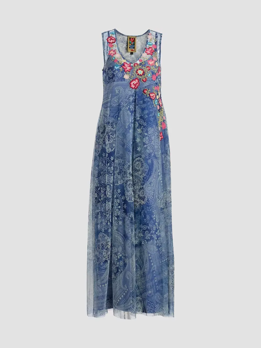 Odalys Embroidered Printed Mesh Maxi Dress by Johnny Was