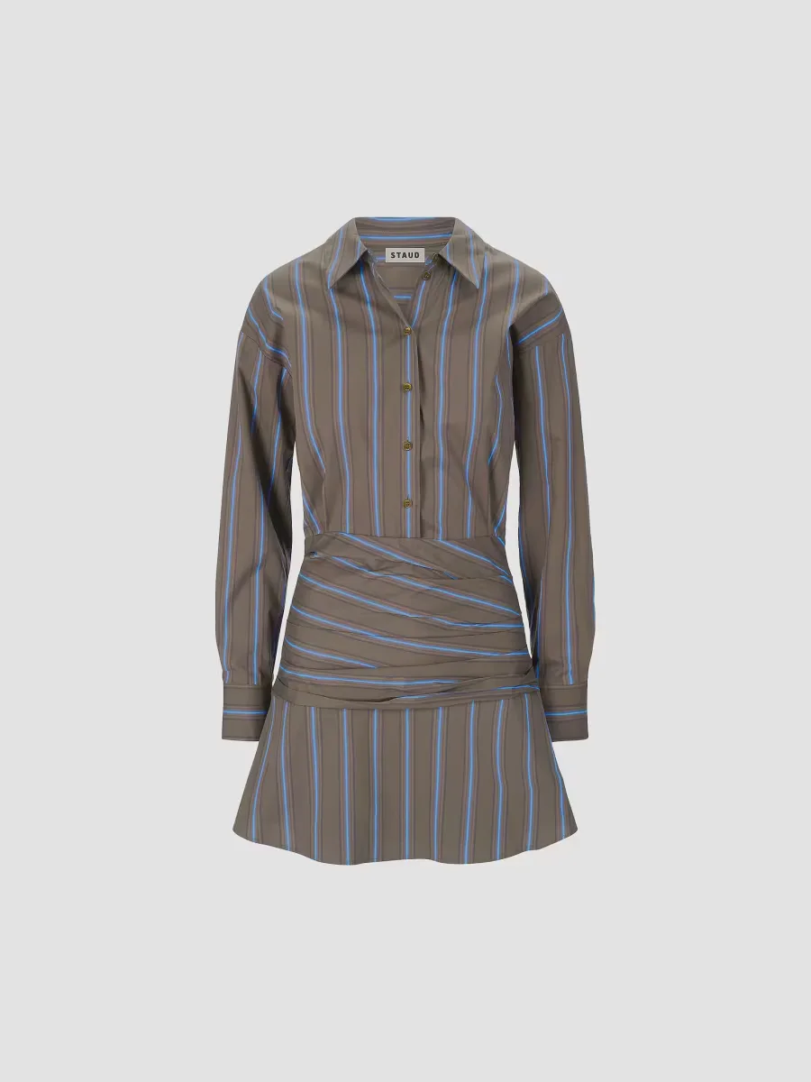 Indya Striped Stretch-Cotton Mini-Shirtdress by STAUD