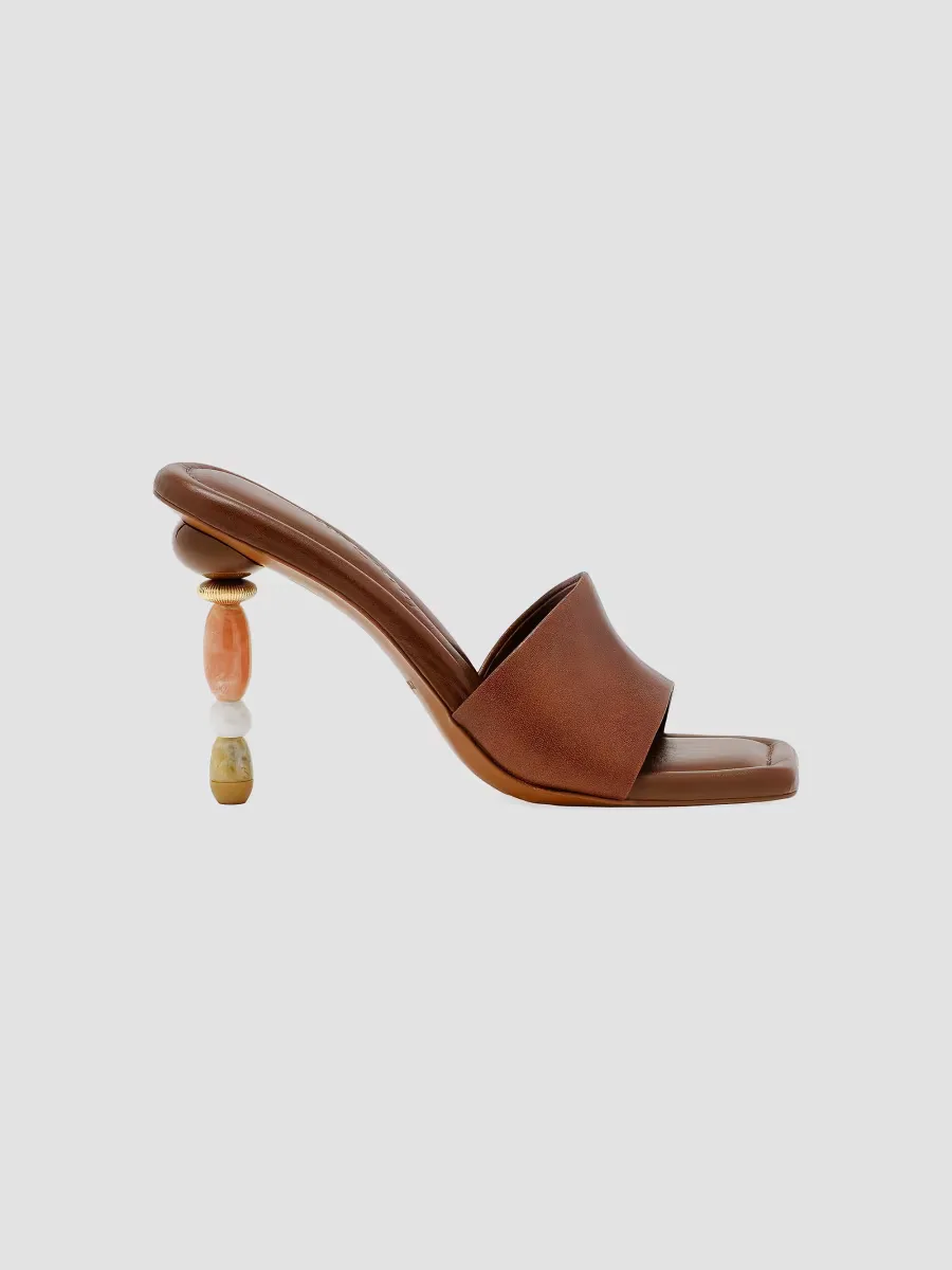 Mahina 100MM Beaded-Heel Leather Sandals by Cult Gaia