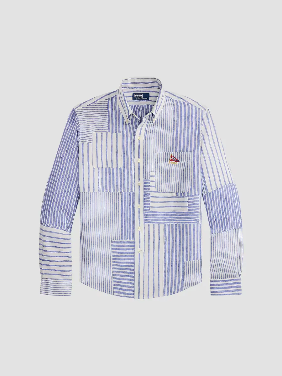 Patchwork Striped Linen Button-Front Shirt by Polo Ralph Lauren