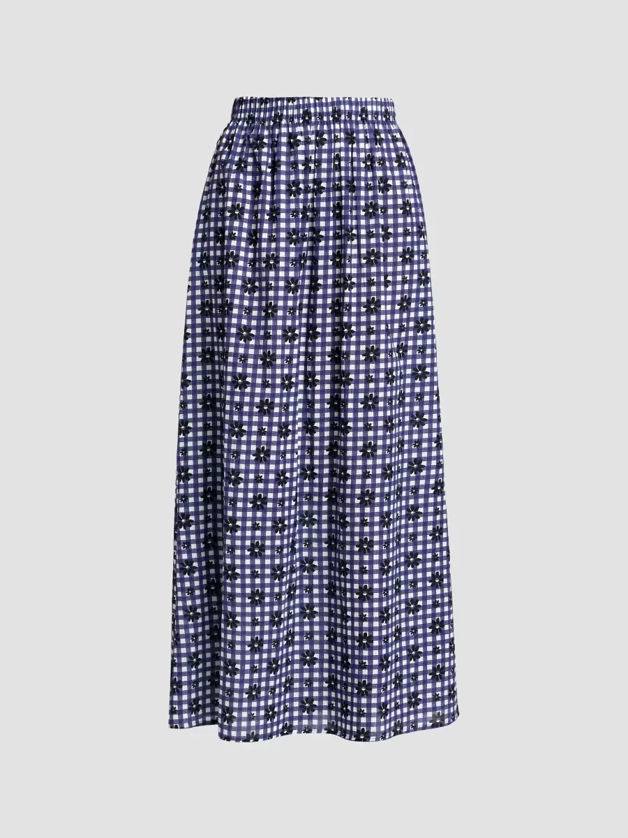 Jewel Floral/Gingham Cotton A-Line Maxi Skirt by Eywasouls Malibu