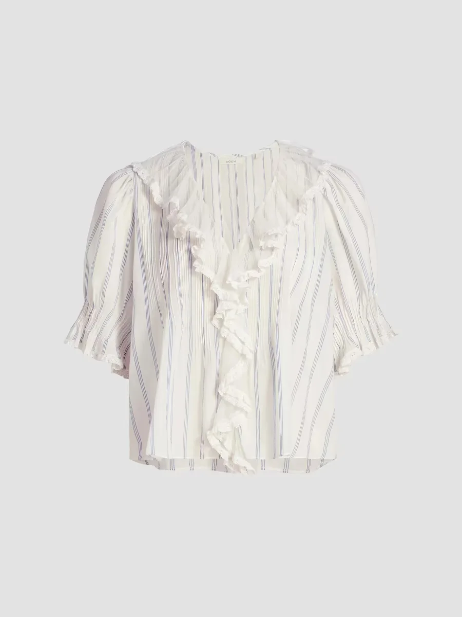 Henri Striped Ruffle Front Top by DEN