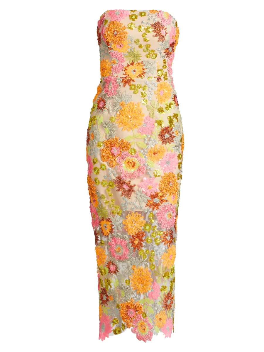 Kait Floral Blossom Sequin Dress by Milly