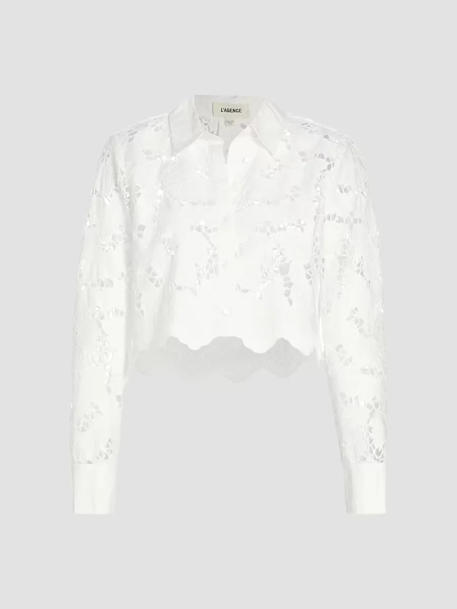 Seychelle Floral Cotton Eyelet Crop Blouse