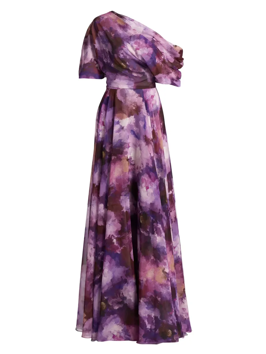 Floral-Print Chiffon Gown by Amsale