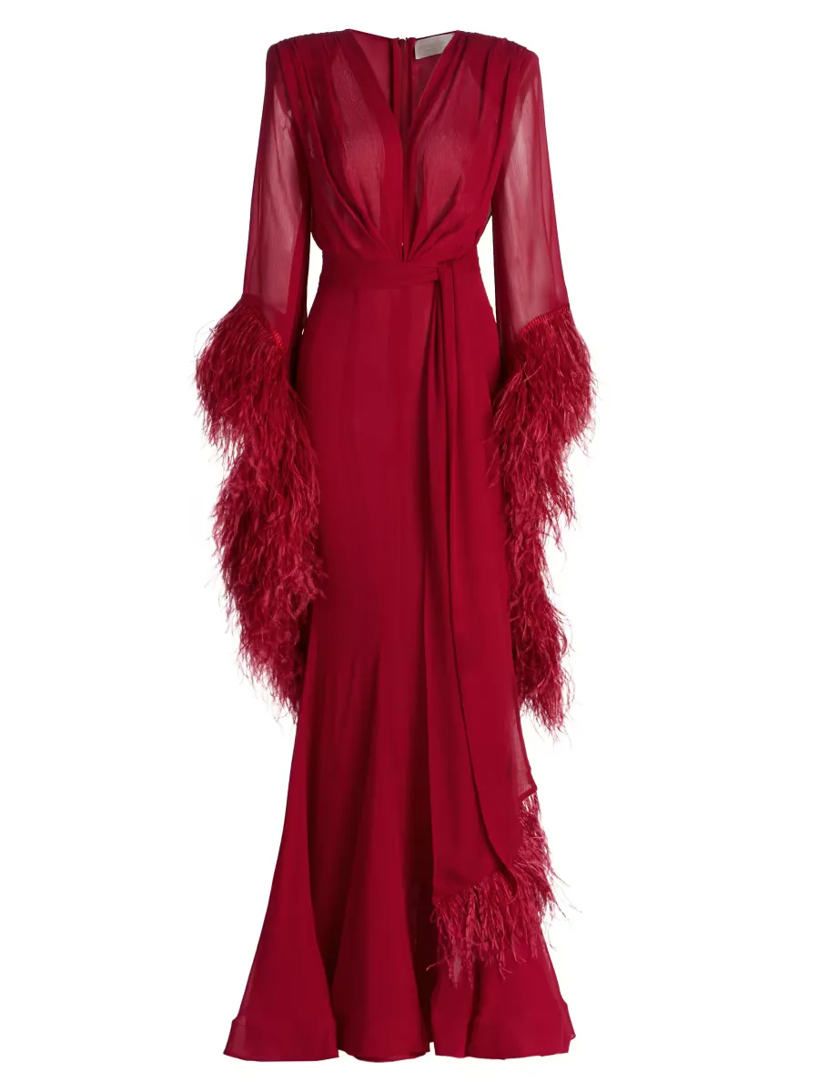 Geisha V-Neck Feather Gown by Bronx Banco