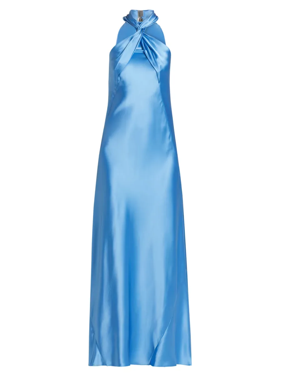 Portico Satin Twist Halter Gown by Galvan London