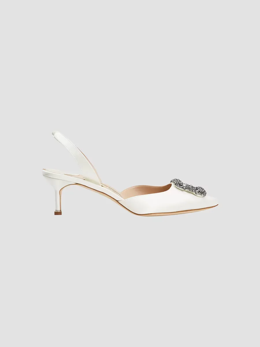 Hangsi 50MM Crystal-Buckle Satin Slingback Pumps