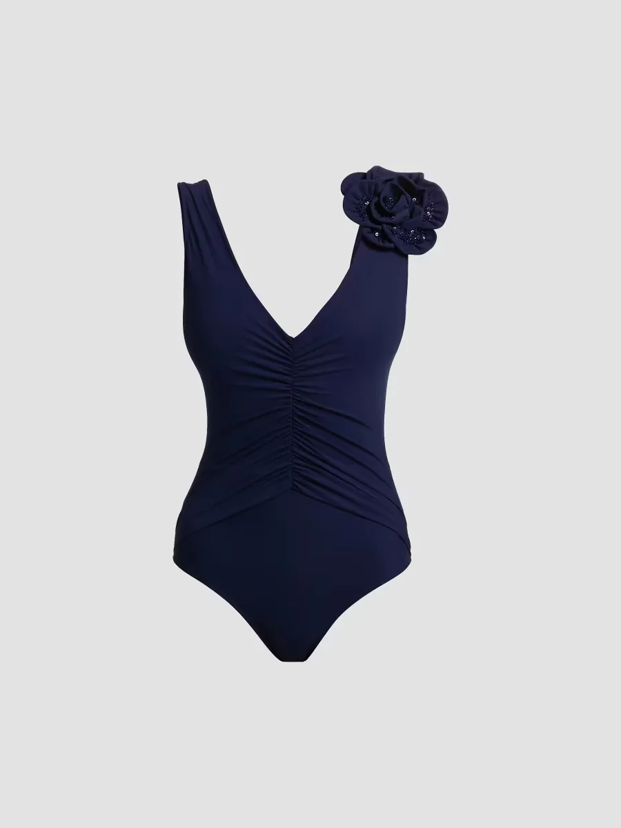 Feba Sequin-Embellished Rosette One-Piece Swimsuit by Chiara Boni La Petite Robe