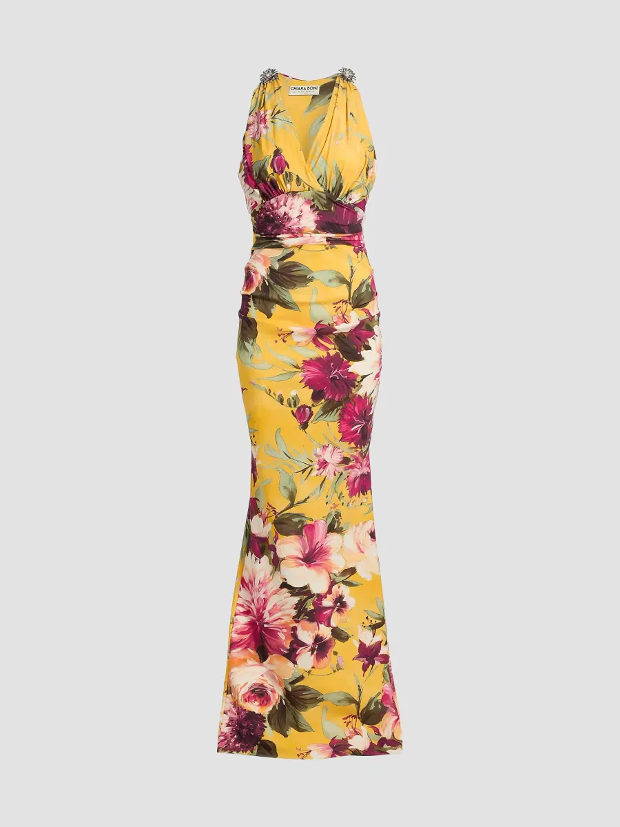Velis Floral V-Neck Mermaid Gown by Chiara Boni La Petite Robe