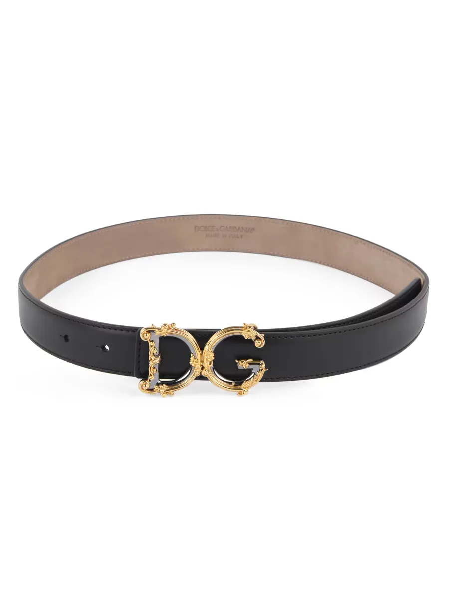 Baroque Logo Leather Belt by Dolce & Gabbana