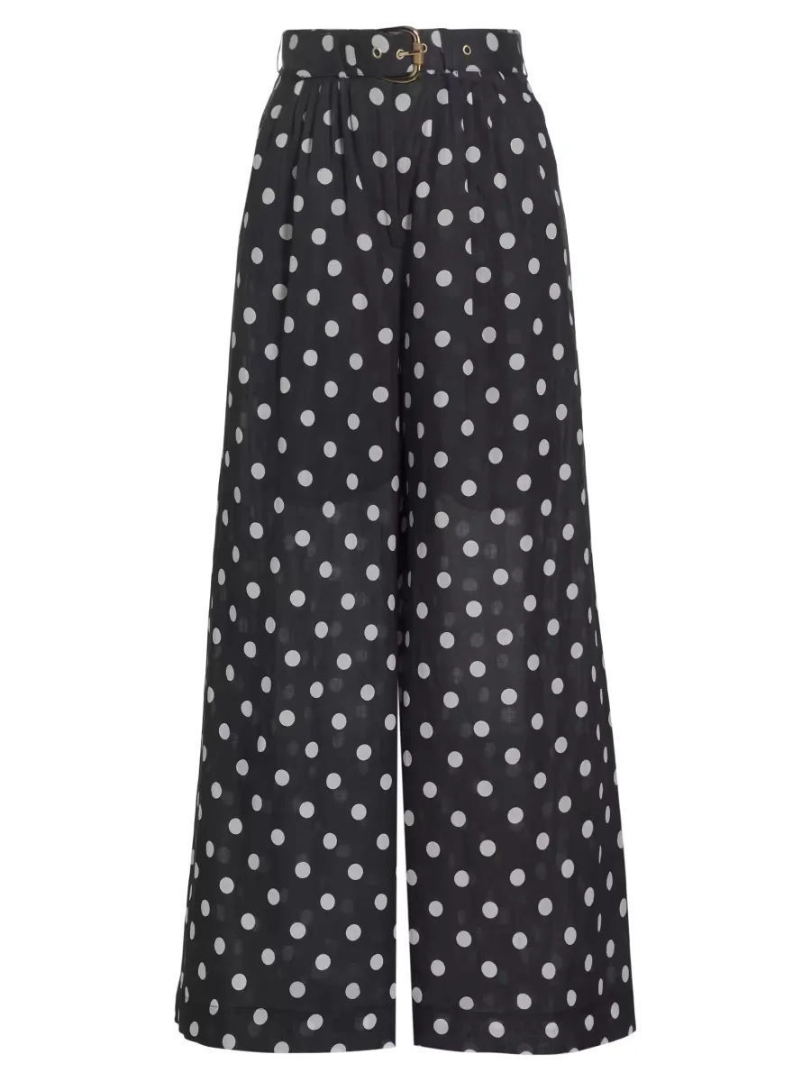 Tuck Belted Polka Dot Wide-Leg Pant by Zimmermann
