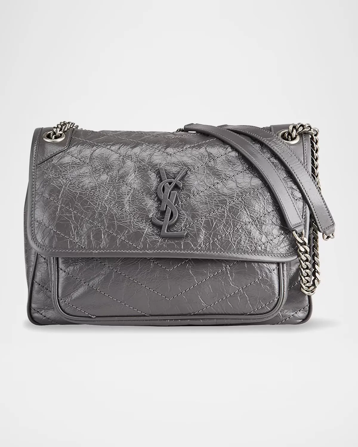 Niki Medium Flap YSL Shoulder Bag in Crinkled Leather by Saint Laurent